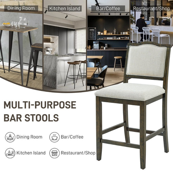 English Elm Counter Height Rubberwood Barstools Set of 2 Upholstered Seats for Kitchen Island Brown N752P377070D