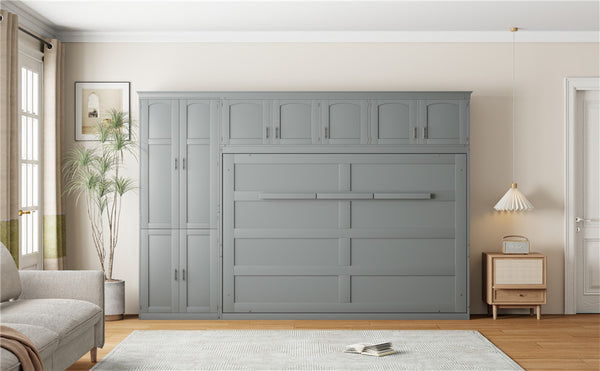 English Elm Queen Murphy Wall Bed with Integrated Wardrobe and Drawers for Studio Spaces LP000876AAE-1