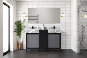 English Elm Black Double Bath Vanity 55" W X 22" D With Castle Grey Marble Top, Soft-Close Drawers & Ample Storage B2731P261097