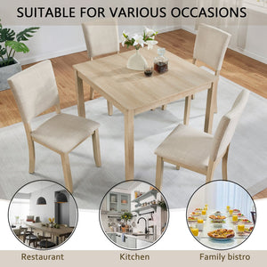 English Elm Modern 4-Piece Dining Set with Smooth Waterproof Top, Stable Wood Frame, Comfortable Foam Chairs Beige,Light Oak W1998S00079