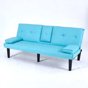 English Elm The 67-inch PVC multi-functional sofa bed with cup holder and one-click fold, space-saving comfort for guests Blue W3371P347652