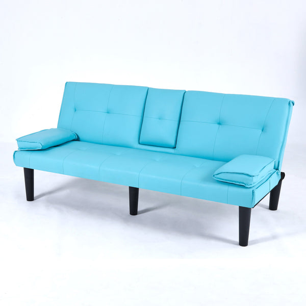 English Elm The 67-inch PVC multi-functional sofa bed with cup holder and one-click fold, space-saving comfort for guests Blue W3371P347652