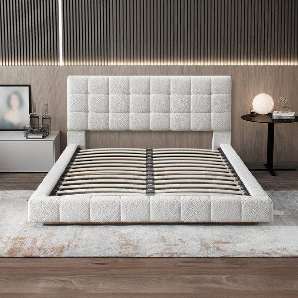 English Elm Hudson Ivory Boucle Upholstered King Bed Sculptural Cloud Headboard Platform Frame B183S00141