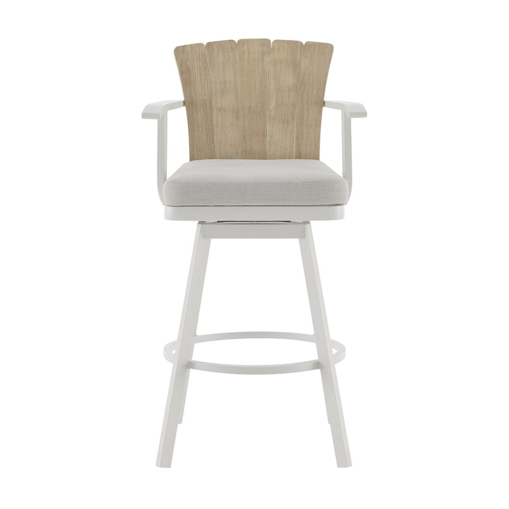 English Elm Hazel Outdoor Swivel Counterstool Powder Coated Aluminum Teak Accents Weather Resistant B2736P464819