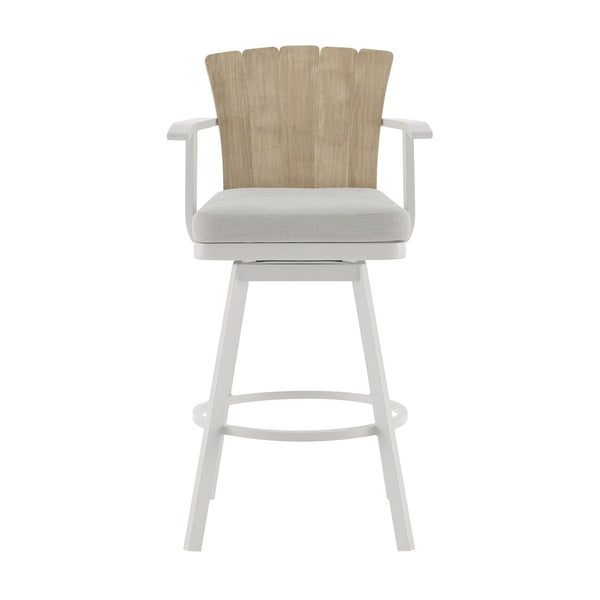 English Elm Hazel Outdoor Swivel Counterstool Powder Coated Aluminum Teak Accents Weather Resistant B2736P464819