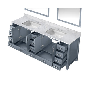 English Elm Dark Grey Double Bath Vanity With Carrara Marble Top, Ample Storage & Elegant Mirrors Included B2731S00848