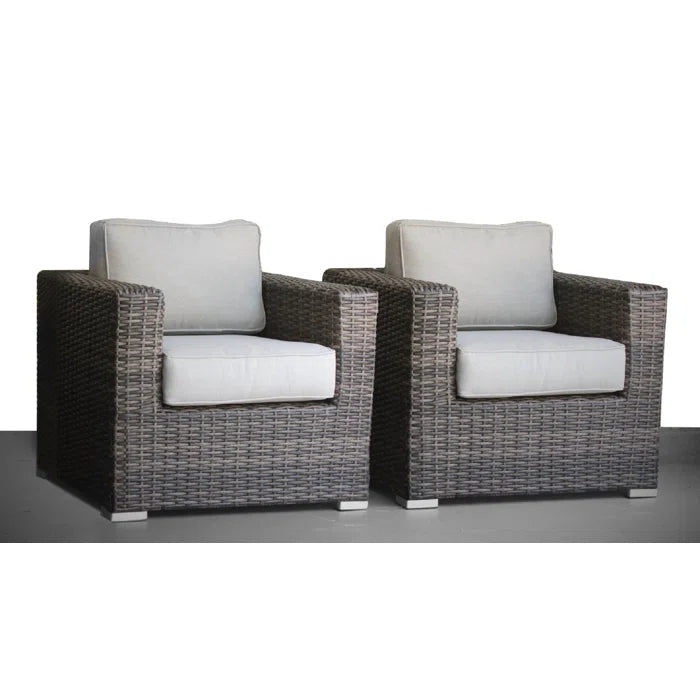 English Elm Comfortable 2-Piece Patio Club Chairs with Cushions — Rustproof Wicker, Machine-Wash Covers, 600lb Capacity B120S00029