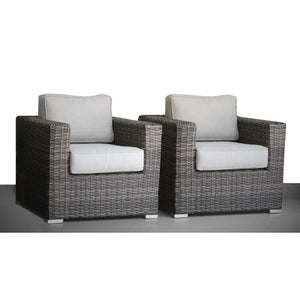 English Elm Comfortable 2-Piece Patio Club Chairs with Cushions — Rustproof Wicker, Machine-Wash Covers, 600lb Capacity B120S00029