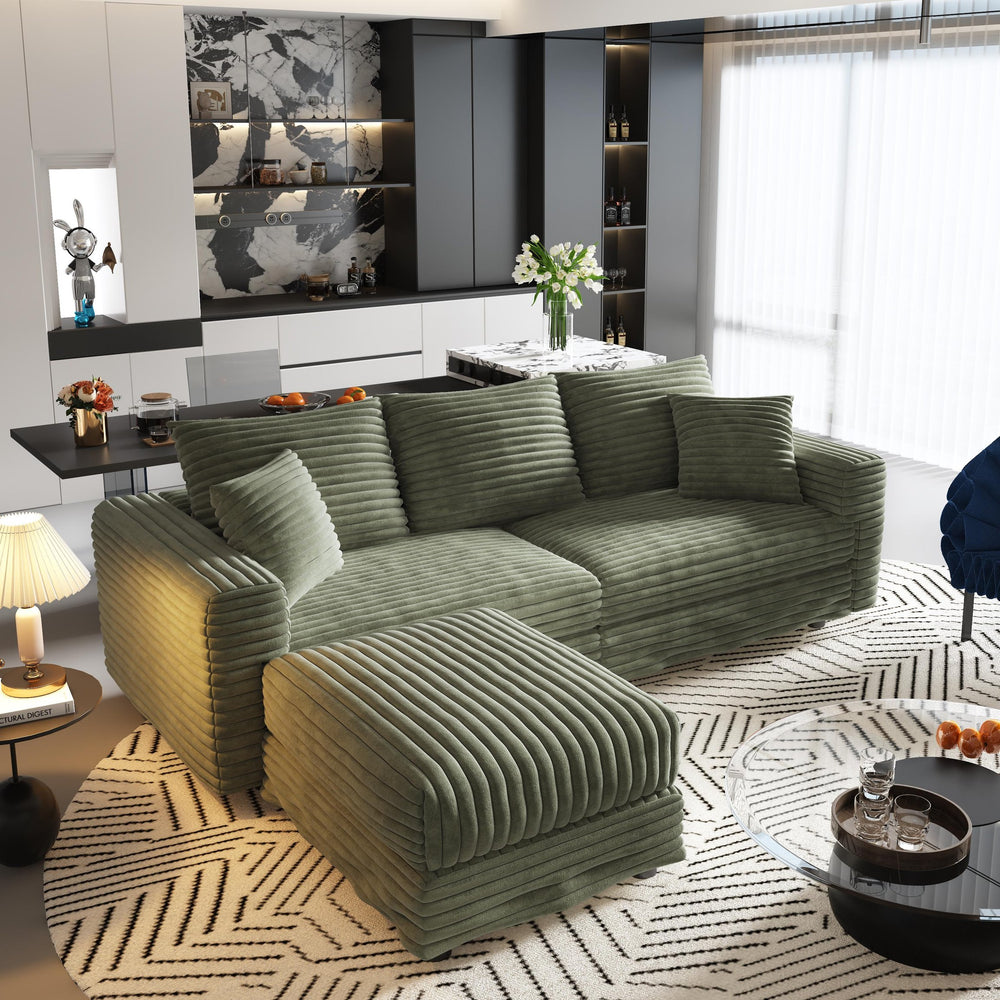 English Elm 82.7" Plush Corduroy 3-Seat Sofa - Modern, Comfy Cloud Couch With Ottoman, Deep Seats & Easy Recline W1885S00149