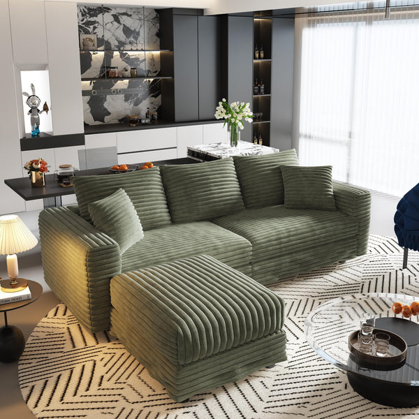 English Elm 82.7" Plush Corduroy 3-Seat Sofa - Modern, Comfy Cloud Couch With Ottoman, Deep Seats & Easy Recline W1885S00149