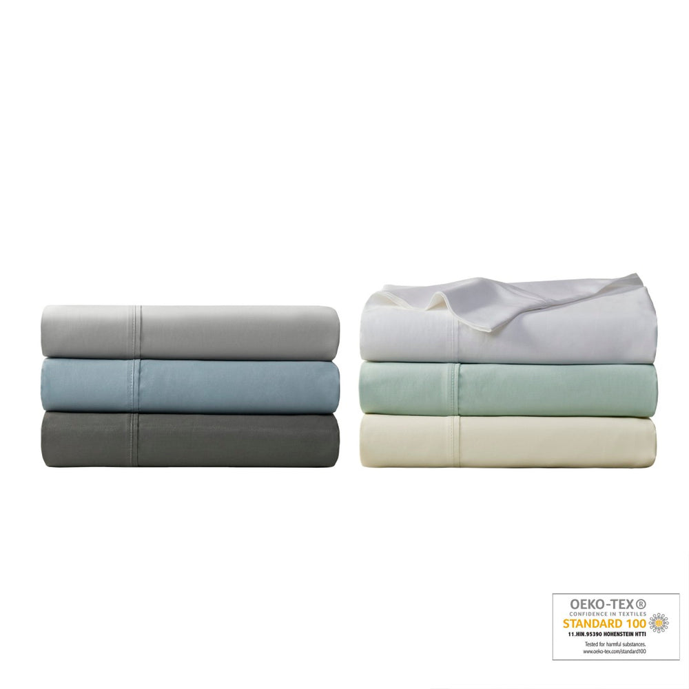 English Elm 4-piece Queen Sateen Cotton Blend Sheet Set for Cool Breathable Sleep Year Round Grey B035P437421