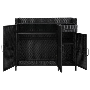 English Elm K&k Outdoor Wicker Bar Cabinet with Tempered Glass Top Adjustable Shelving and Drawer Black Brown N707P233745B