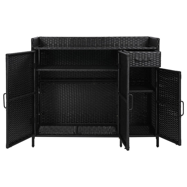 English Elm K&k Outdoor Wicker Bar Cabinet with Tempered Glass Top Adjustable Shelving and Drawer Black Brown N707P233745B