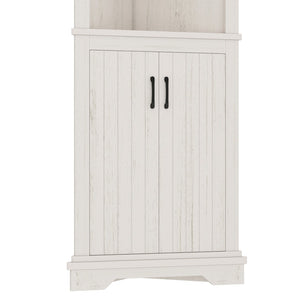 English Elm Tall Corner Cabinet with Open Shelves Enclosed Storage for Living or Dining Rooms W1580P425307