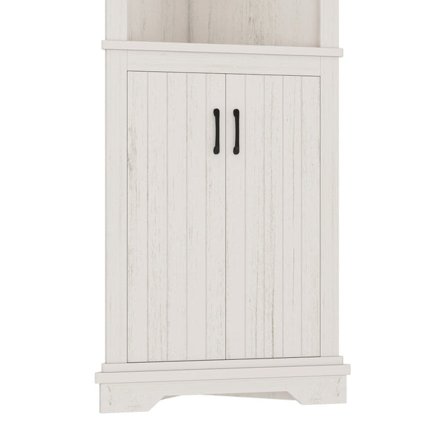 English Elm Tall Corner Cabinet with Open Shelves Enclosed Storage for Living or Dining Rooms W1580P425307