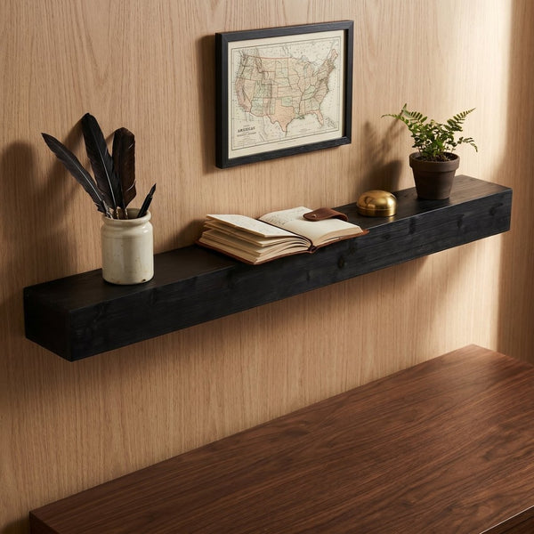 English Elm 48'' Solid Fir Wood Floating Mantel Shelf Farmhouse Style for Living Room Walls Black W2640P386614