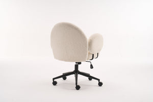 English Elm Boucle Bouclé Fabric Office Chair with Ergonomic Curved Back & Armrests, 360° Swivel, Stable Base Beige T3903P373042