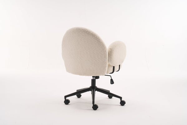 English Elm Boucle Bouclé Fabric Office Chair with Ergonomic Curved Back & Armrests, 360° Swivel, Stable Base Beige T3903P373042
