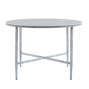 English Elm Sintered Stone Square Dining Table with Hand Hammered Iron X Base Artisan Craft Forged Pewter N771P400389Y