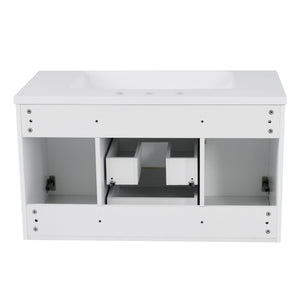 English Elm 36'' Wall Mounted Bathroom Vanity with Sink, Floating MDF Cabinet, 2 Drawers, Rust-Resistant Handles White N710P253035K