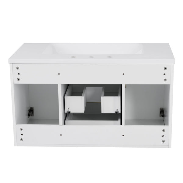 English Elm 36'' Wall Mounted Bathroom Vanity with Sink, Floating MDF Cabinet, 2 Drawers, Rust-Resistant Handles White N710P253035K