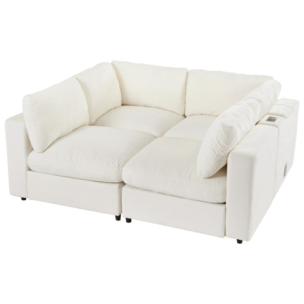 English Elm U-style Modular Sectional Sofa Chenille Upholstered with Bluetooth Speaker and Usb Charging WY000465AAA