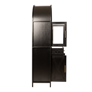 English Elm 71" Arched Glass Barn Door Pantry Cabinet Farmhouse Mdf Storage for Kitchen Dining Black W2917S00016