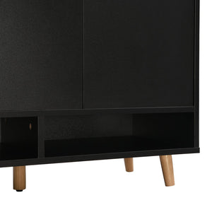 English Elm ON-TREND Modern Shoe Cabinet with Adjustable Shelves, Solid Wood Legs, Spacious Entryway Storage Sideboard Black WF321211AAB