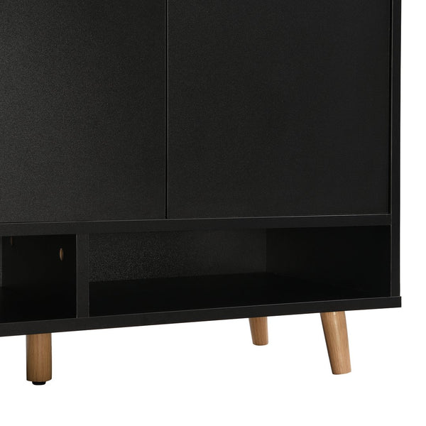 English Elm ON-TREND Modern Shoe Cabinet with Adjustable Shelves, Solid Wood Legs, Spacious Entryway Storage Sideboard Black WF321211AAB