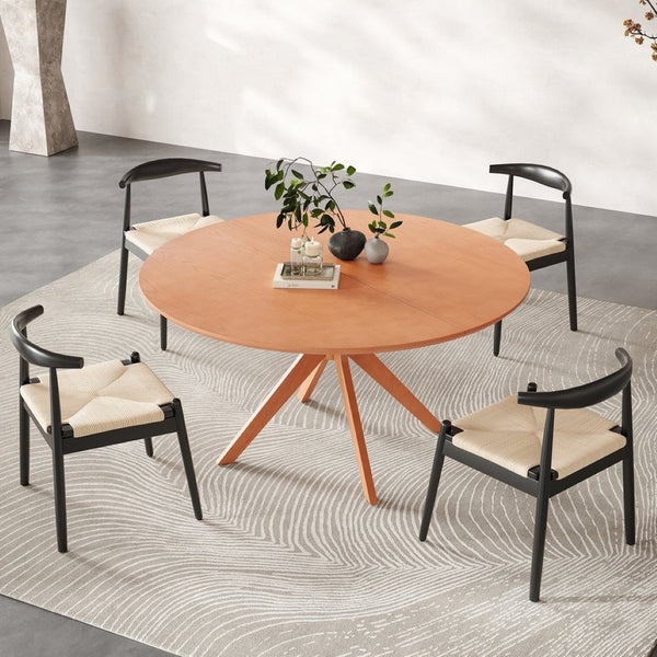 English Elm 47" Round Wood Dining Table Seats Six with Industrial Metal Base for Modern Homes Honey T3623P437349
