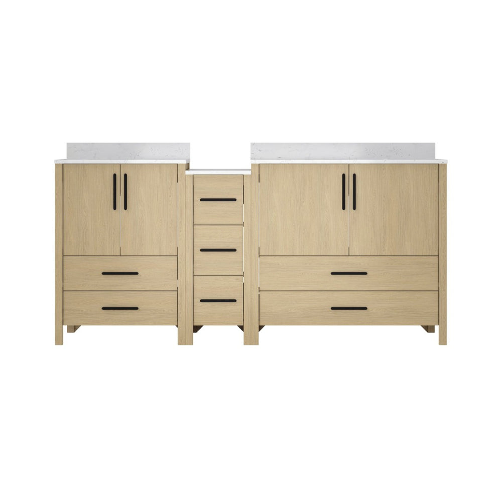 English Elm 108"w×22"d×34"h Freestanding Double Sink Vanity with White Countertop Soft Close T3785S00008