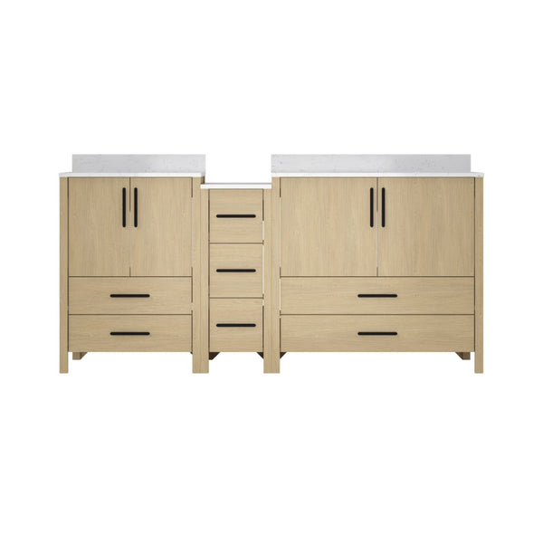 English Elm 108"w×22"d×34"h Freestanding Double Sink Vanity with White Countertop Soft Close T3785S00008