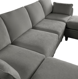 English Elm 102 Inch Linen Modular Sectional Sofa with Hidden Storage and Cloud Cushion Comfort Dark Grey W1099S00216