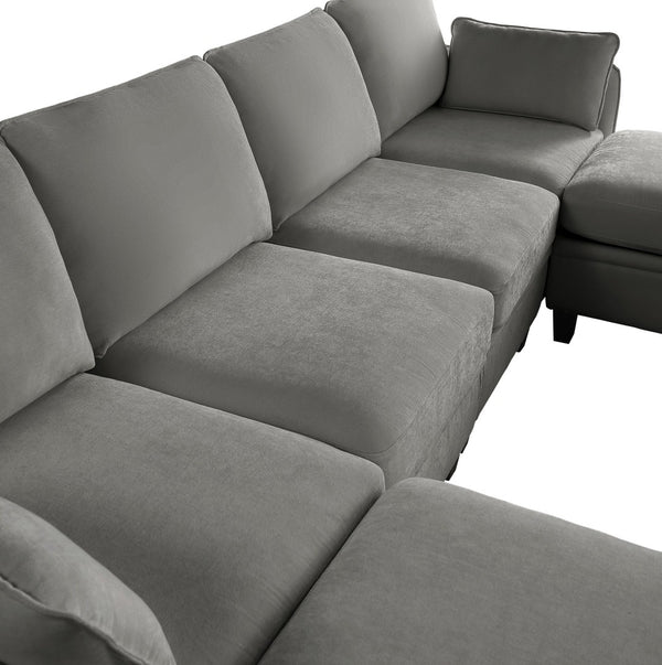 English Elm 102 Inch Linen Modular Sectional Sofa with Hidden Storage and Cloud Cushion Comfort Dark Grey W1099S00216