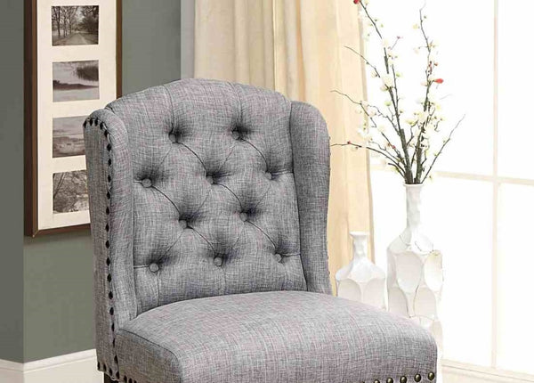 English Elm Rustic 2Pc Counter Height Wingback Chairs With Nailhead Trim, Distressed Black & Light Gray Finish B2741P408974-GIGA