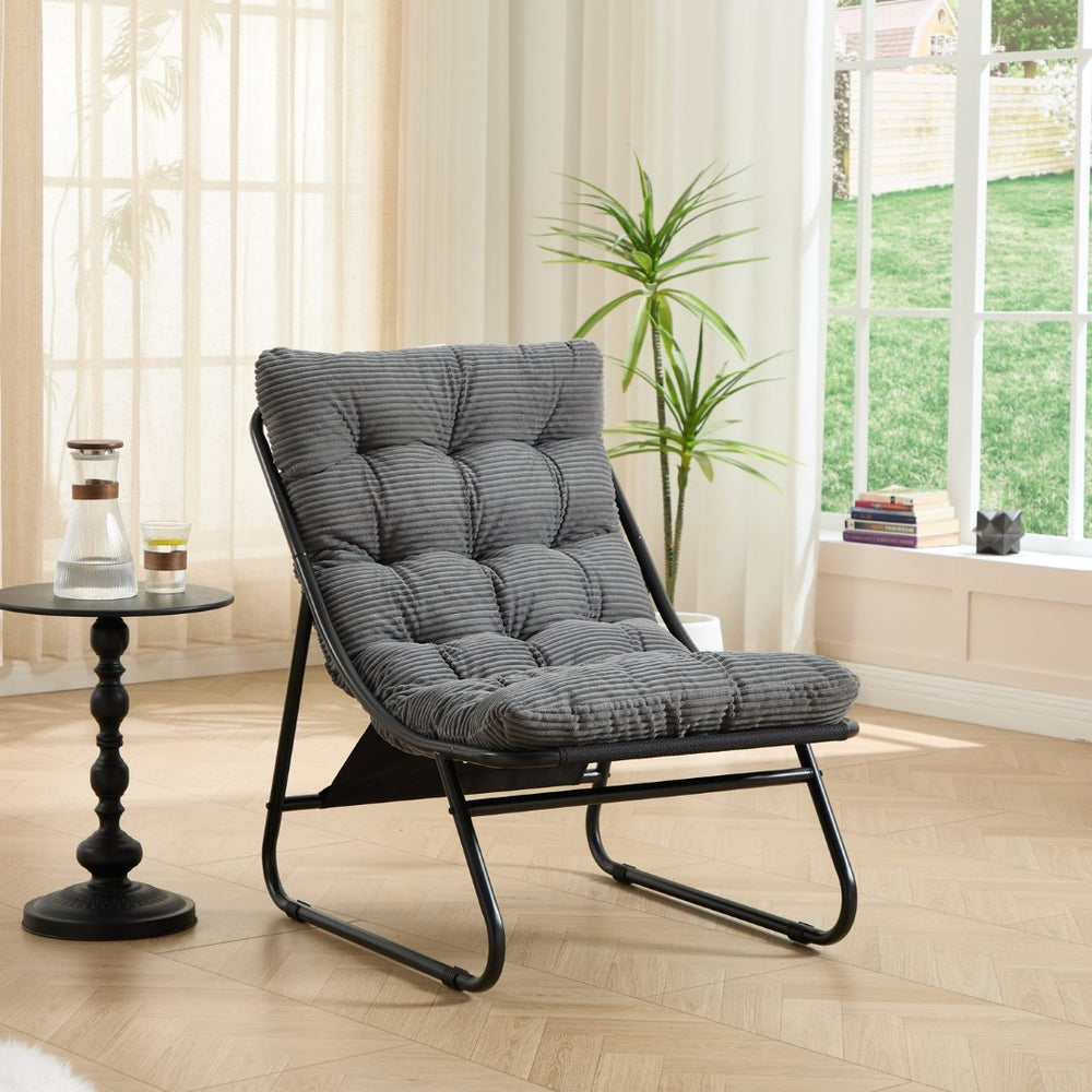 English Elm Patio Sling Recliner with Ottoman Steel Frame Corduroy Cushion Modern Lounge Chair W640P443413