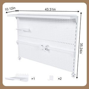 English Elm Clamp-on Steel Pegboard Desk Organizer with Monitor Arm Shelf and Movable Panel W2700P346783