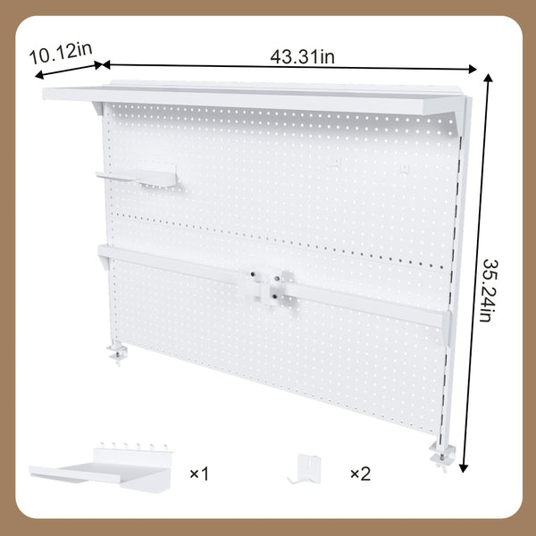 English Elm Clamp-on Steel Pegboard Desk Organizer with Monitor Arm Shelf and Movable Panel W2700P346783
