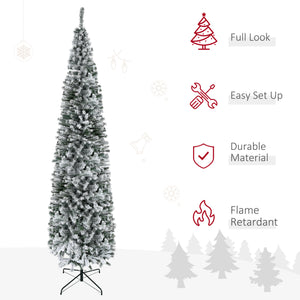 English Elm Homcom 9' Slim Snow-Flocked Artificial Christmas Tree - Realistic Branches, 1014 Tips, Space-Saving Elegance W2225P249661