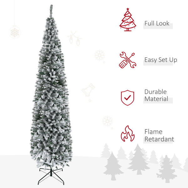 English Elm Homcom 9' Slim Snow-Flocked Artificial Christmas Tree - Realistic Branches, 1014 Tips, Space-Saving Elegance W2225P249661