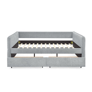 English Elm Daybed With Trundle - Stylish Upholstered Queen Sofa Bed In Grey Boucle With Storage Drawers W1413S00073