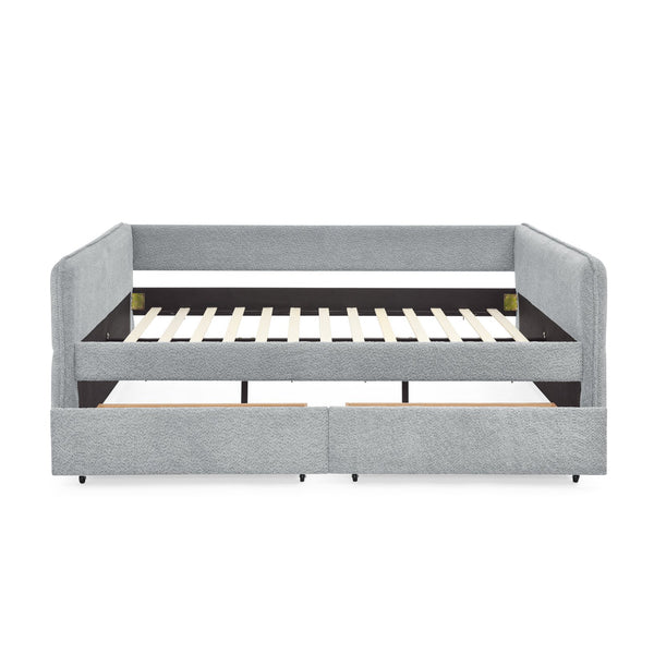 English Elm Daybed With Trundle - Stylish Upholstered Queen Sofa Bed In Grey Boucle With Storage Drawers W1413S00073