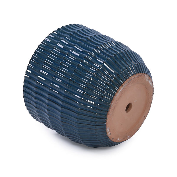 English Elm 4 Pieces Ceramic Flowerpot Set with Hand-Glazed Finish, Precision Molded Planters for Patio Decor Antique Blue W3273P321572