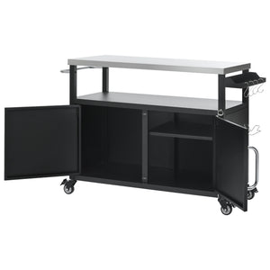 English Elm K&K 54.5" Outdoor Kitchen Island with 1.6" Stainless Top, Locking Wheels, Spice Rack & Bottle Opener N707P270779B