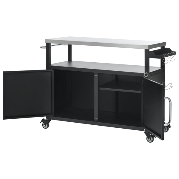 English Elm K&K 54.5" Outdoor Kitchen Island with 1.6" Stainless Top, Locking Wheels, Spice Rack & Bottle Opener N707P270779B
