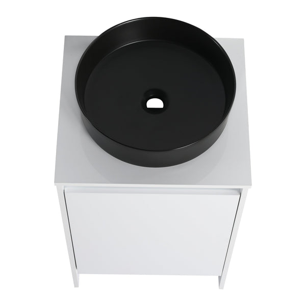 English Elm 20" Freestanding Bathroom Cabinet With Art Ceramic Sink, Soft Close Doors, Modern Glossy White Design W999S00386