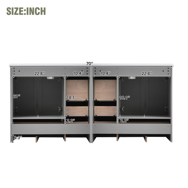 English Elm 72-inch Shaker Double Bathroom Vanity Gray Mdf with Resin Basins and Soft Close Storage N729P000029E