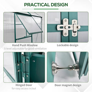 English Elm Silver Aluminum Walk-in Greenhouse with Polycarbonate Panels and Adjustable Roof Vent T3971S00032