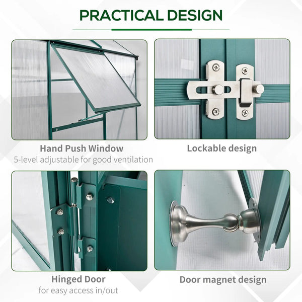 English Elm Silver Aluminum Walk-in Greenhouse with Polycarbonate Panels and Adjustable Roof Vent T3971S00032
