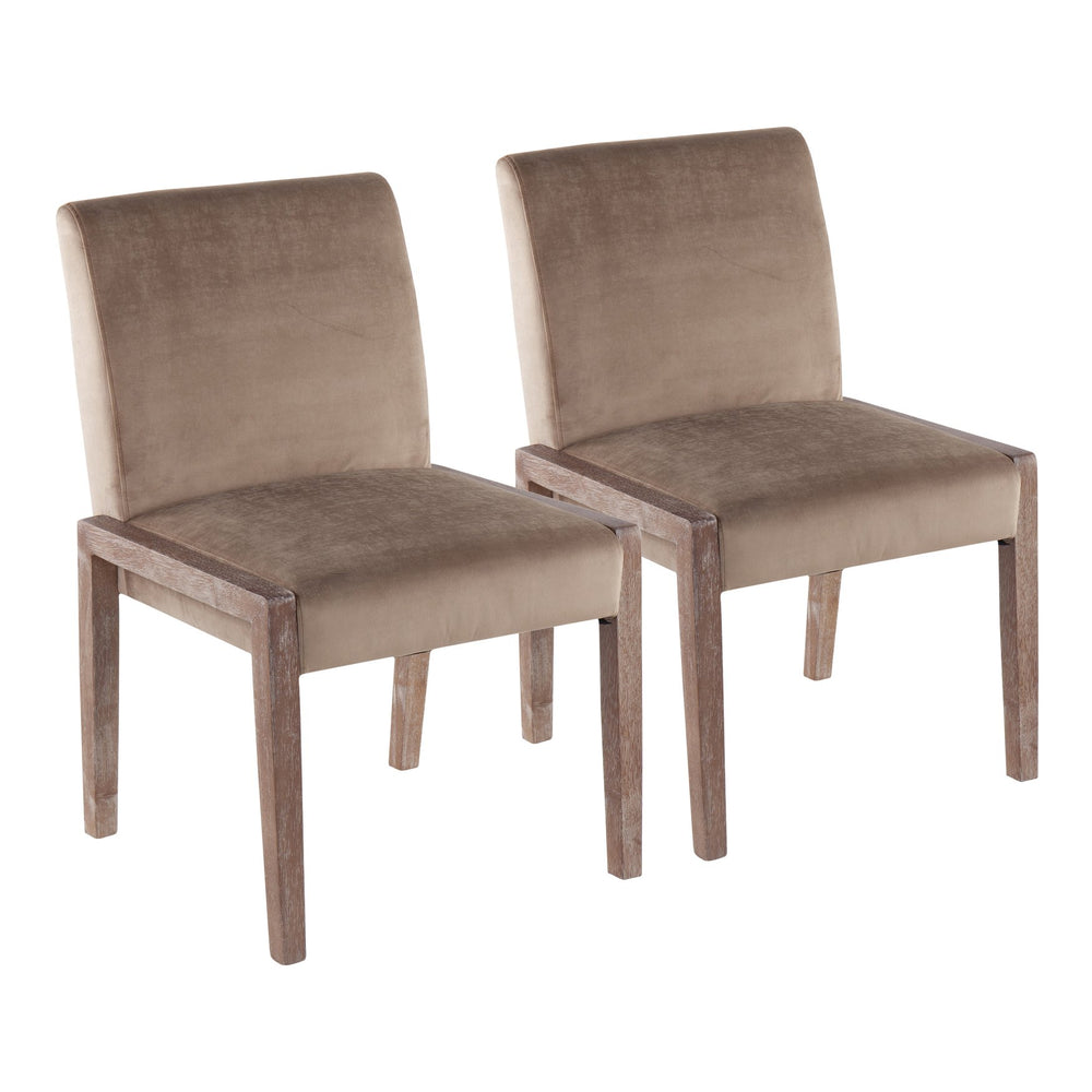 English Elm Carmen Contemporary Chair Set Of 2 - White-Washed Wood Frame With Luxurious Light Brown Velvet Upholstery B202S01320